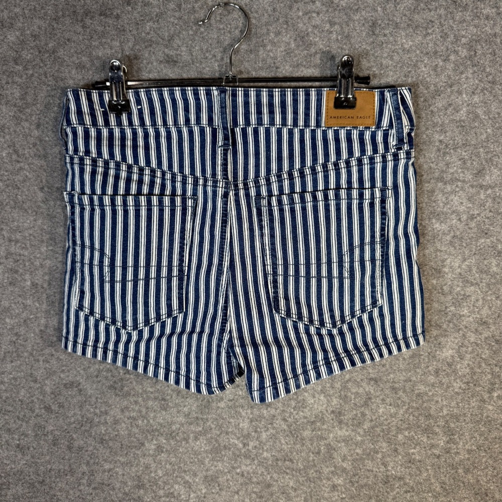 American Eagle Outfitters Blue White Stripe Hi Rise Shortie Shorts‎ Women Size 6 - Picture 3 of 10